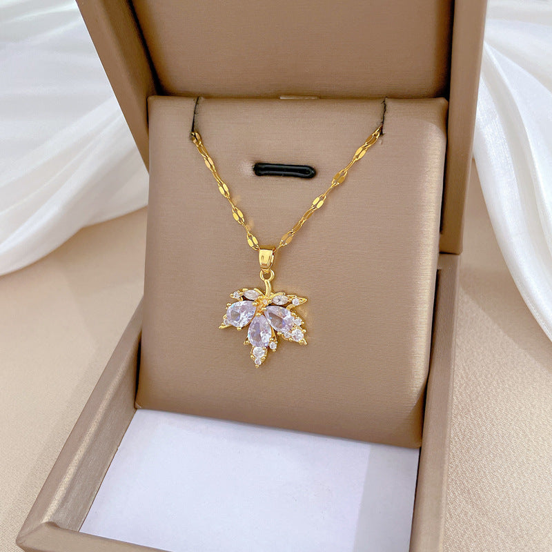 Maple Leaf CZ Crystal Pendant Necklace only (Pack of 3)