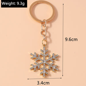 Crystal snowflake keychain size diagram – 9.6cm total length, 3.4cm snowflake width, 9.3g weight