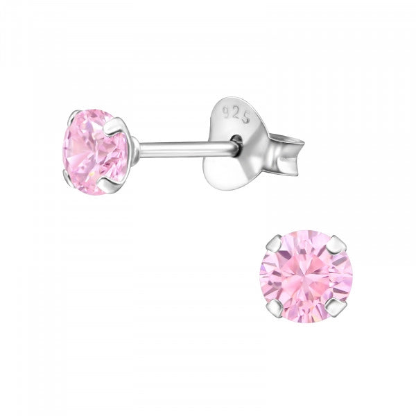 Silver 4mm Round Ear Studs with Cubic Zirconia - Pack of 5