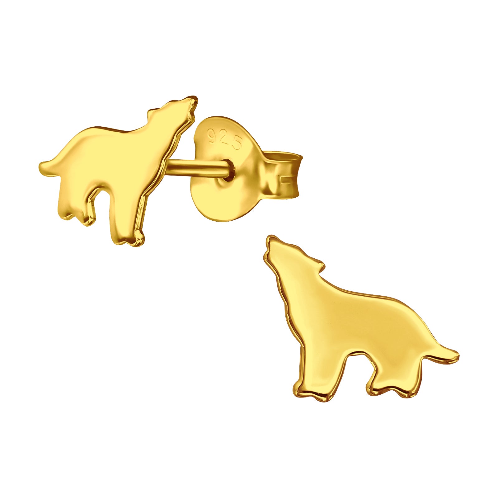 Wolf Sterling Silver Ear Studs - Available in Silver or Gold Plated