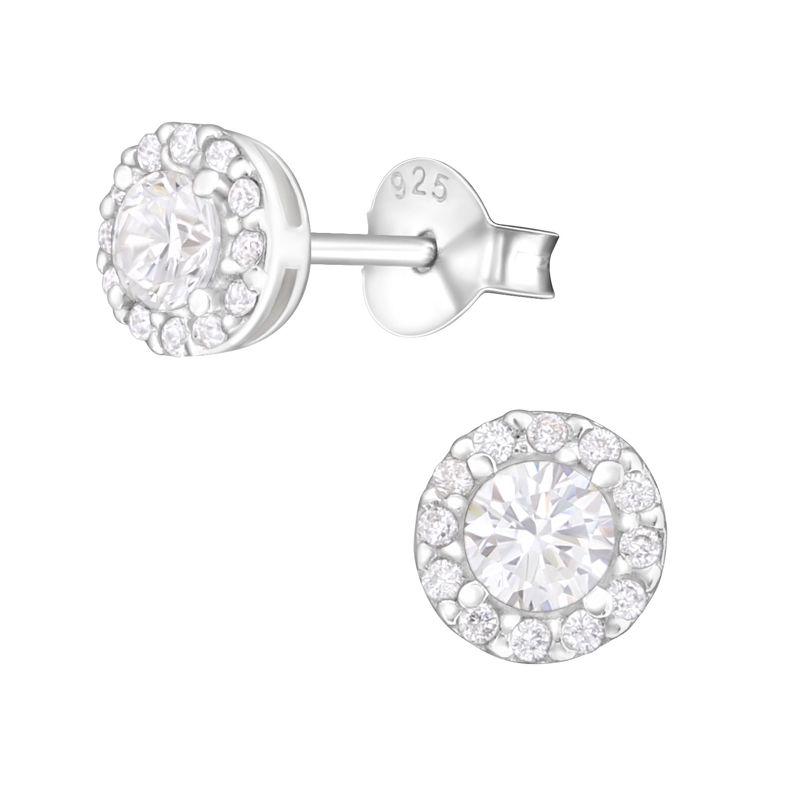 Silver Round Ear Studs with Cubic Zirconia