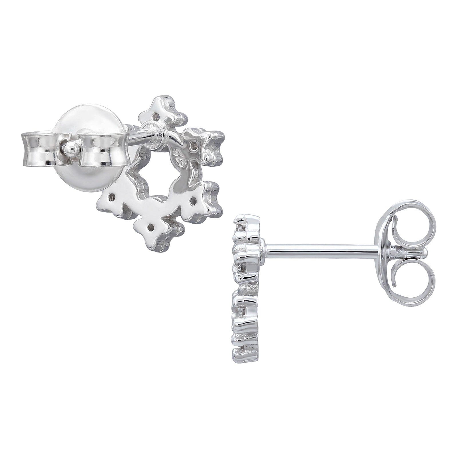 Six-Point Snowflake Open Center Sterling Silver Ear Studs with Cubic Zirconia (Pack of 3)