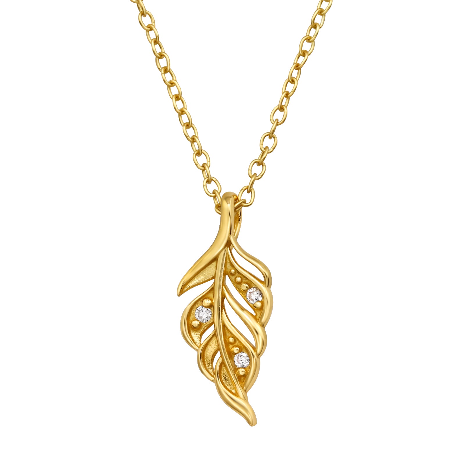 Leaf Sterling Silver Necklace with Rainbow Cubic Zirconia
