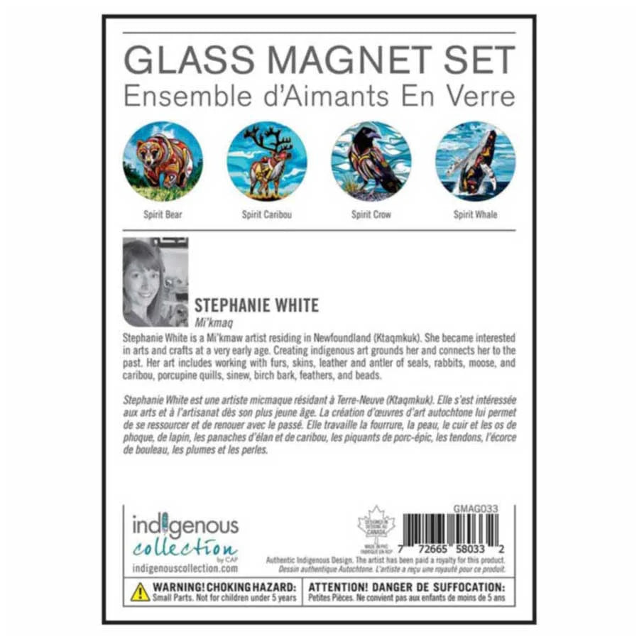 Stephanie White Glass Magnet Set - back with artist biography and product details