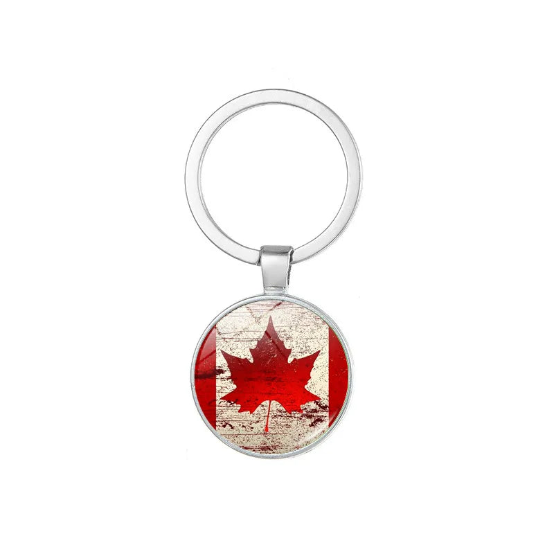 Canadian Flag Glass Dome Alloy Keychain (Pack of 10)