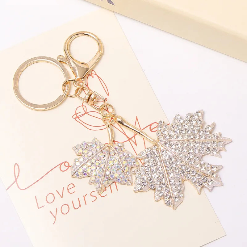 Maple Leaf Rhinestone Double Leaf Keychain (Pack of 3)