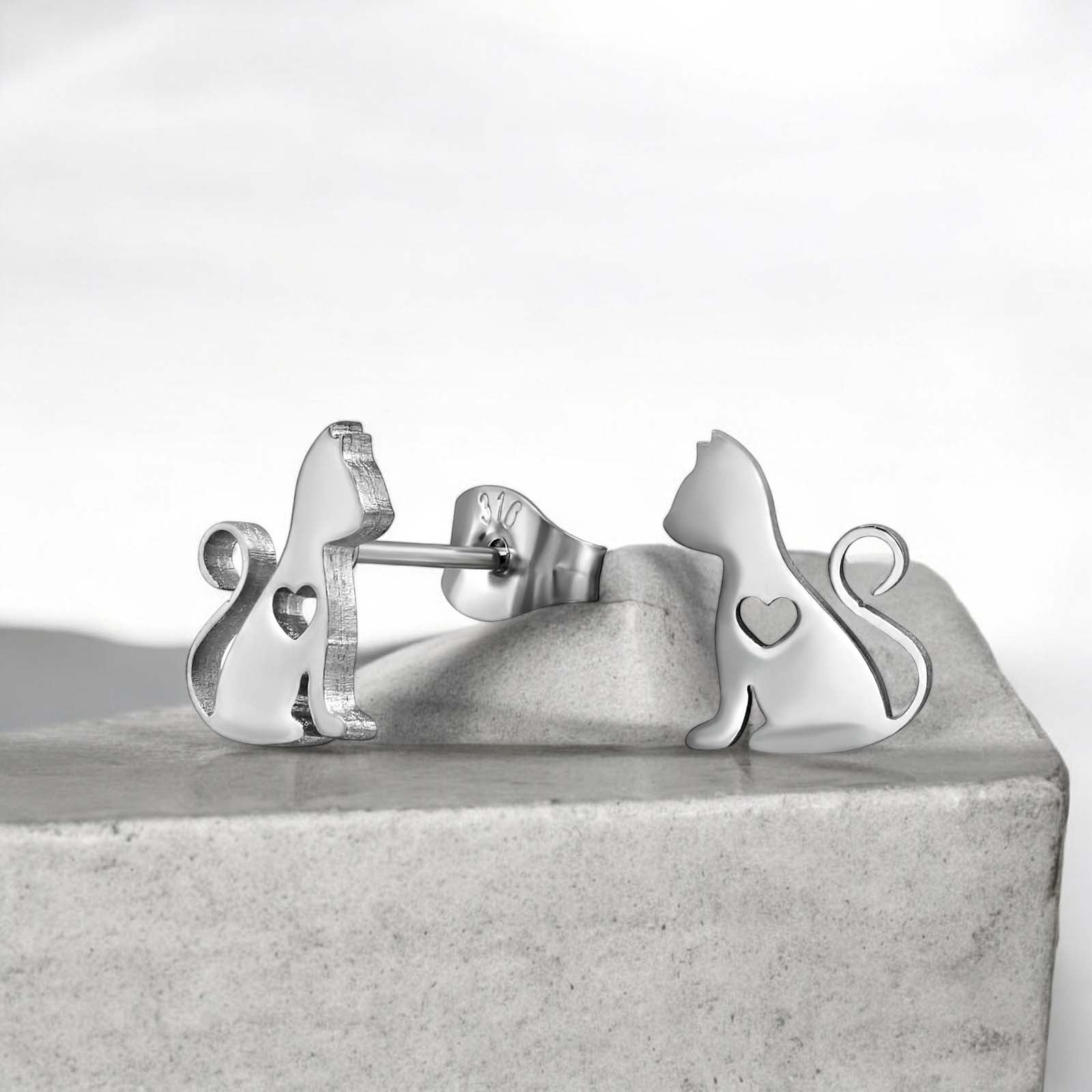 Cat Heart Stainless Steel Ear Studs