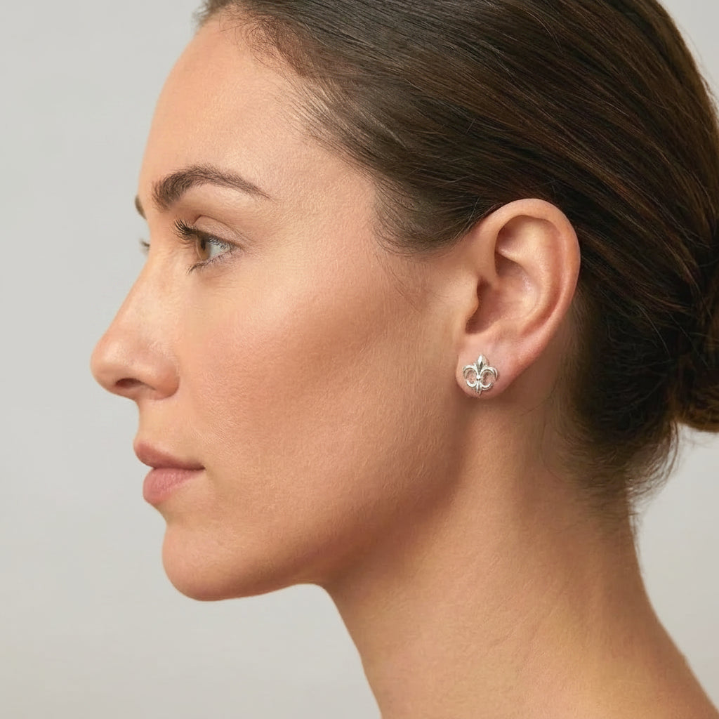 Silver Fleur de Lys Ear Studs (Pack of 5)