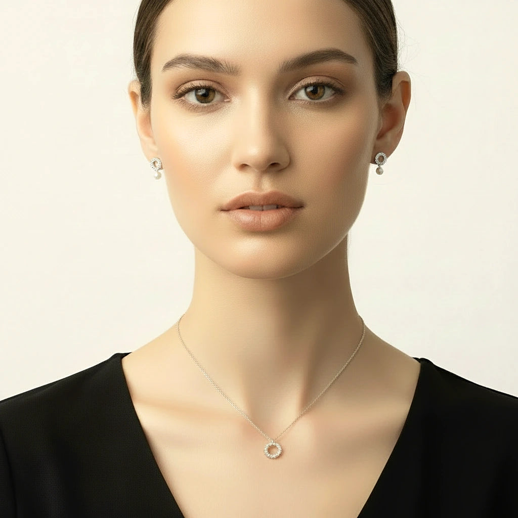 Silver Sparkling Circle Necklace with Cubic Zirconia
