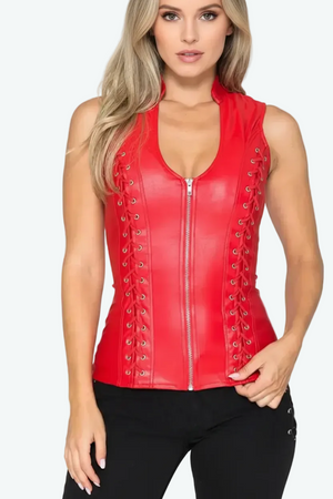Red Lace-Up Vest - Color Corrected