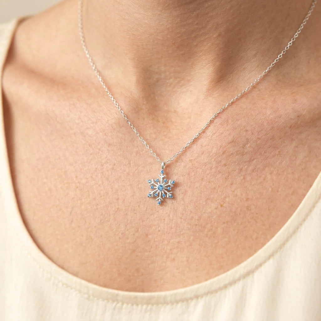 Snowflake Sterling Silver Necklace with CZ Swiss Blue Topaz (Pack of 2)