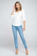 Henley 3/4 Sleeve Necked Blouse (Pack of 6)