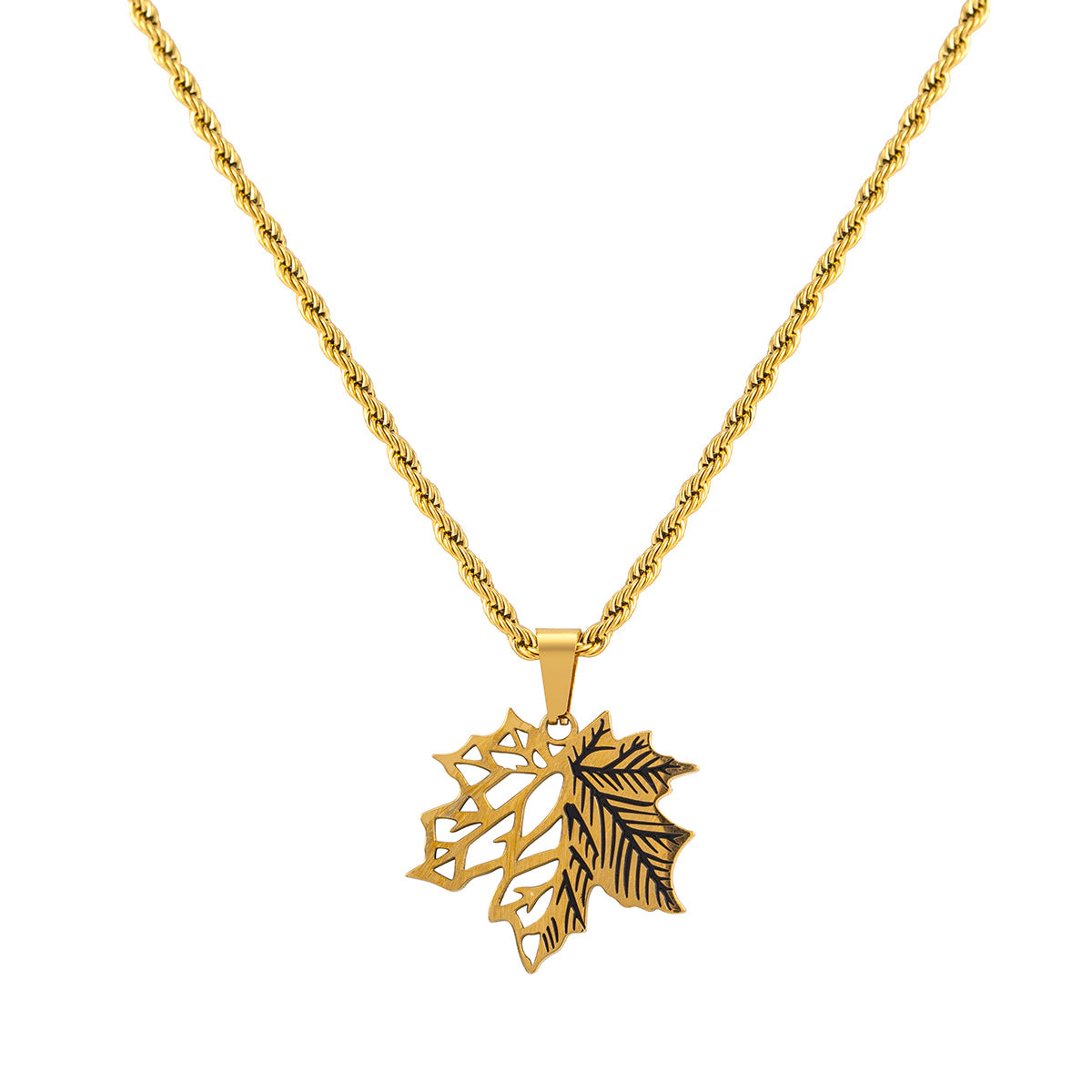 Stainless Steel Maple Leaf Plated Pendant Necklace (Pack of 3)