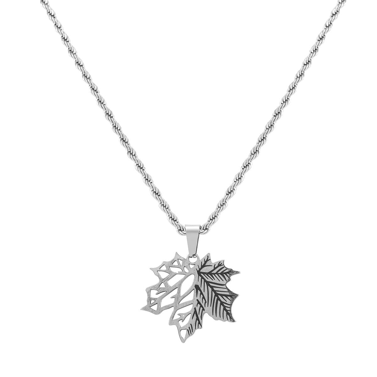 Stainless Steel Maple Leaf Plated Pendant Necklace (Pack of 3)