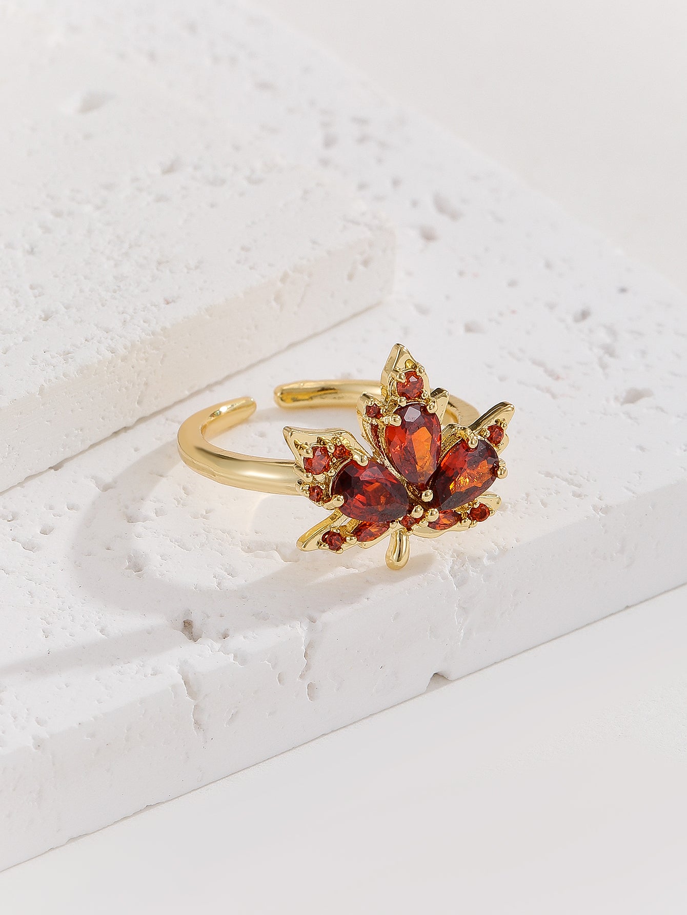 Copper Inlay Maple Leaf Zircon Open Ring (Pack of 3)