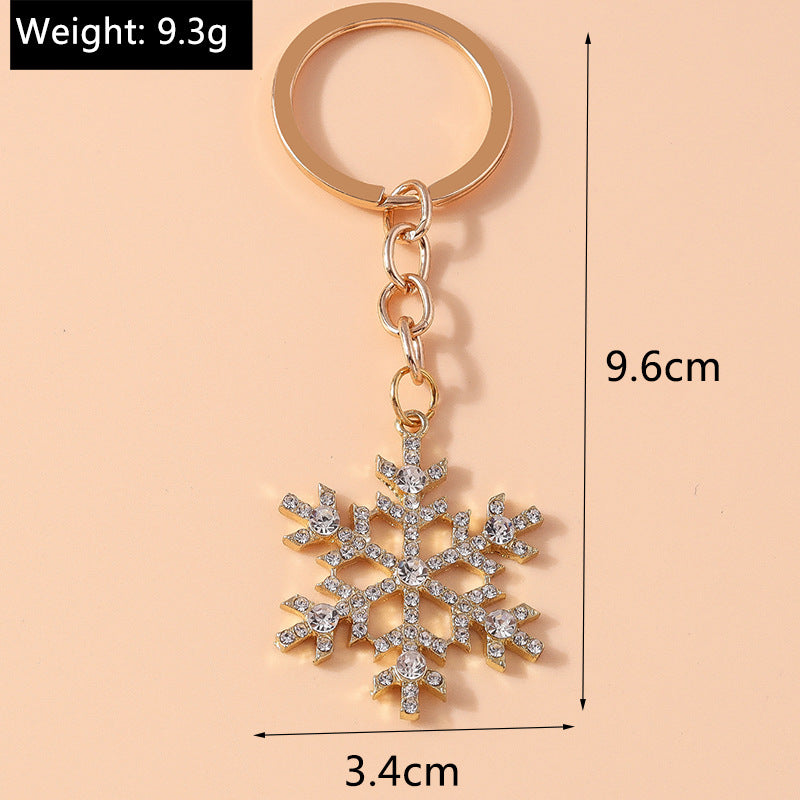 Crystal snowflake keychain size diagram – 9.6cm total length, 3.4cm snowflake width, 9.3g weight