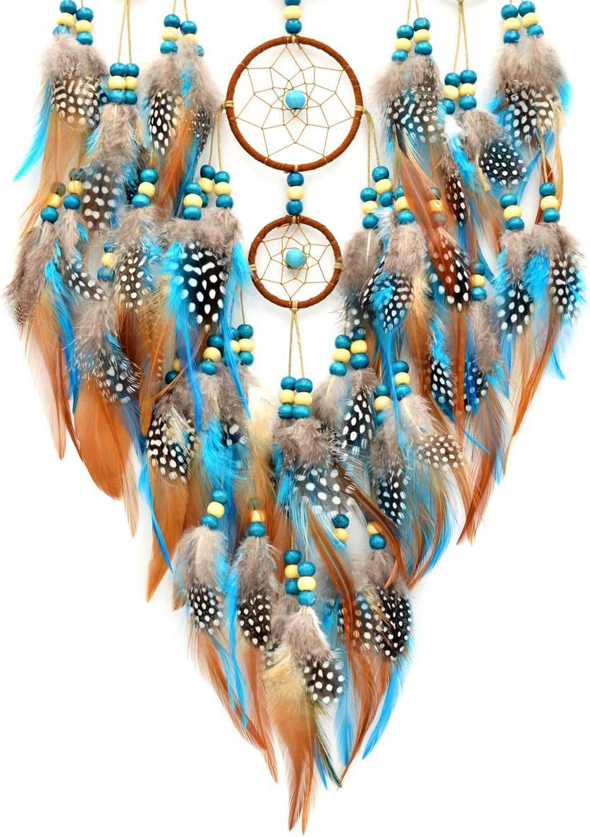 Dream catcher feather spread close-up