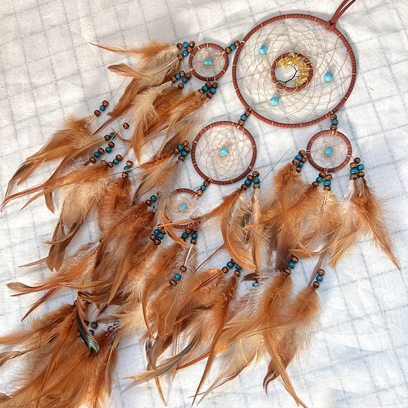 Dream catcher flat lay showing full feather spread