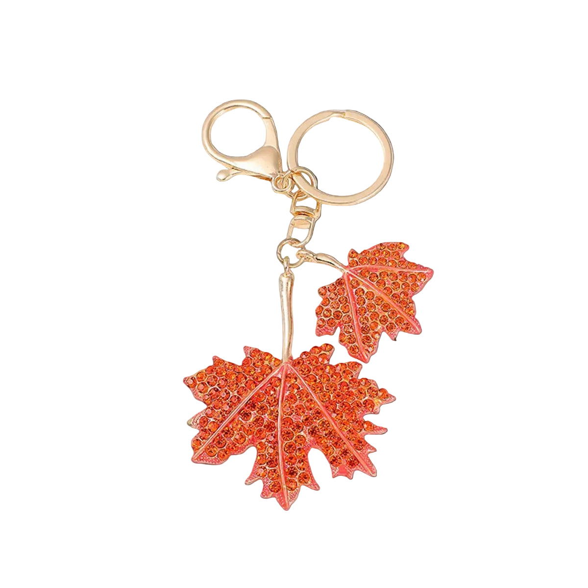 Maple Leaf Rhinestone Double Leaf Keychain (Pack of 3)