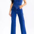 Denim Corset with Wide Leg Cargo pant - 2 PC Set (Pack of 6)