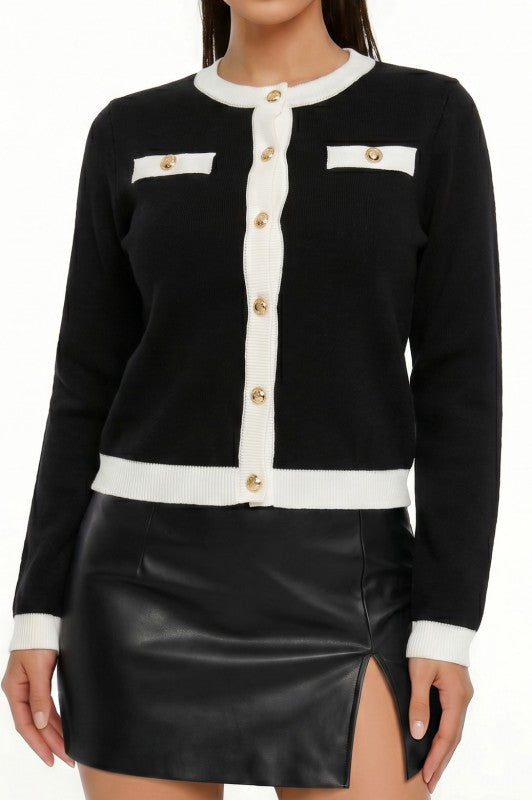 Contrast Trim Knit Cardigan (Pack of 6)
