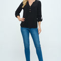 Solid 3/4 Sleeve Henley Necked Blouse with Gold Buttons (Pack of 6)
