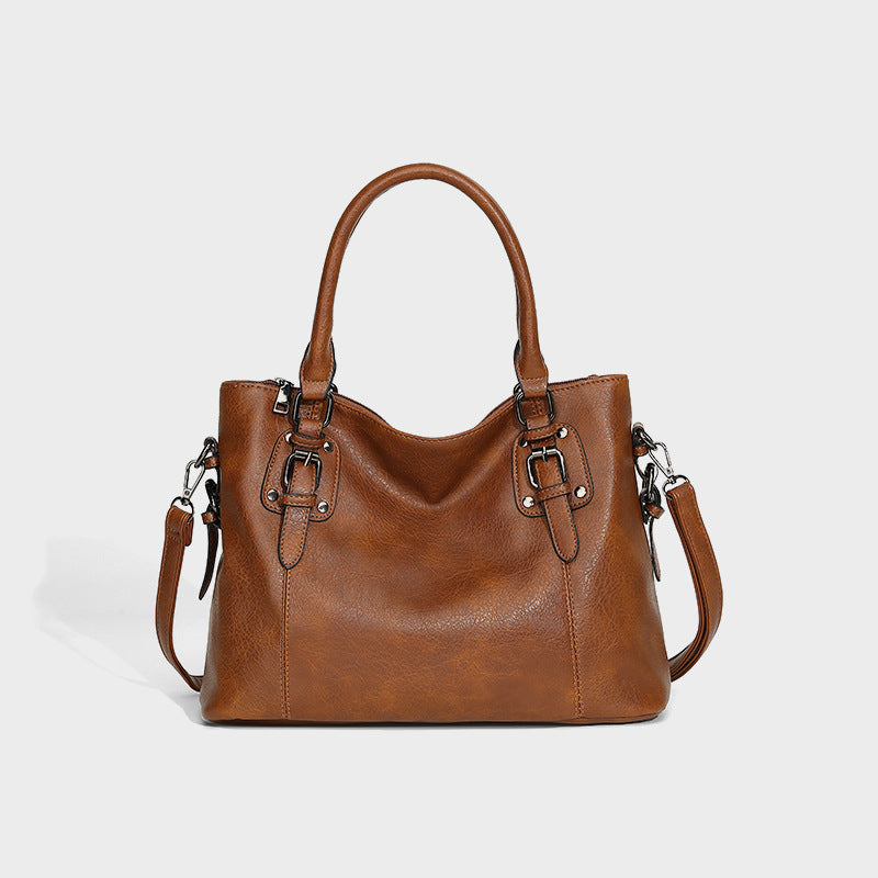 Structured Buckle Tote Bag - Tan