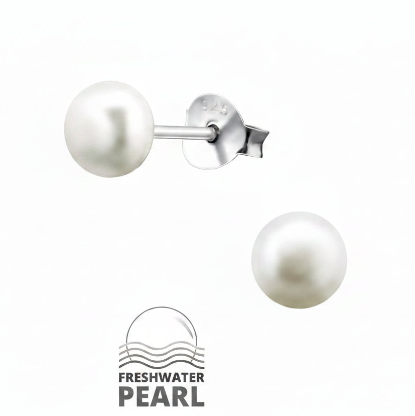 5mm Freshwater Pearl Sterling Silver Ear Studs with Silicone Butterfly Backs
