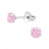 Silver 4mm Round Ear Studs with Cubic Zirconia (Pack of 5)