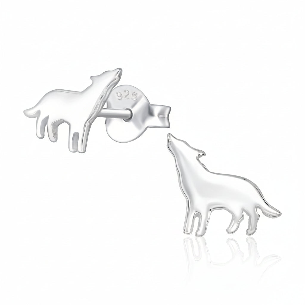 Wolf Sterling Silver Ear Studs - Available in Silver or Gold Plated