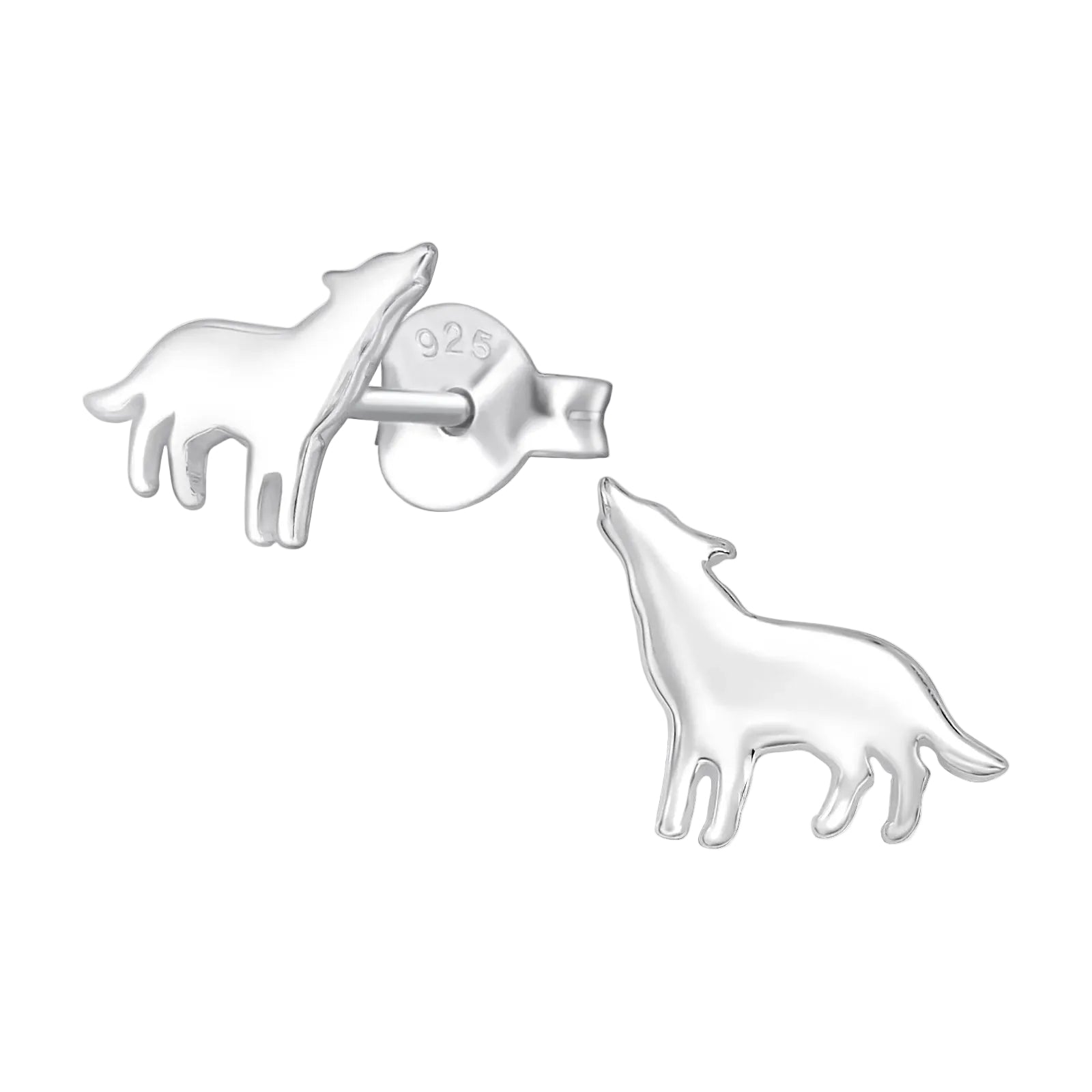 Wolf Sterling Silver Ear Studs - Available in Silver or Gold Plated (Pack of 3)