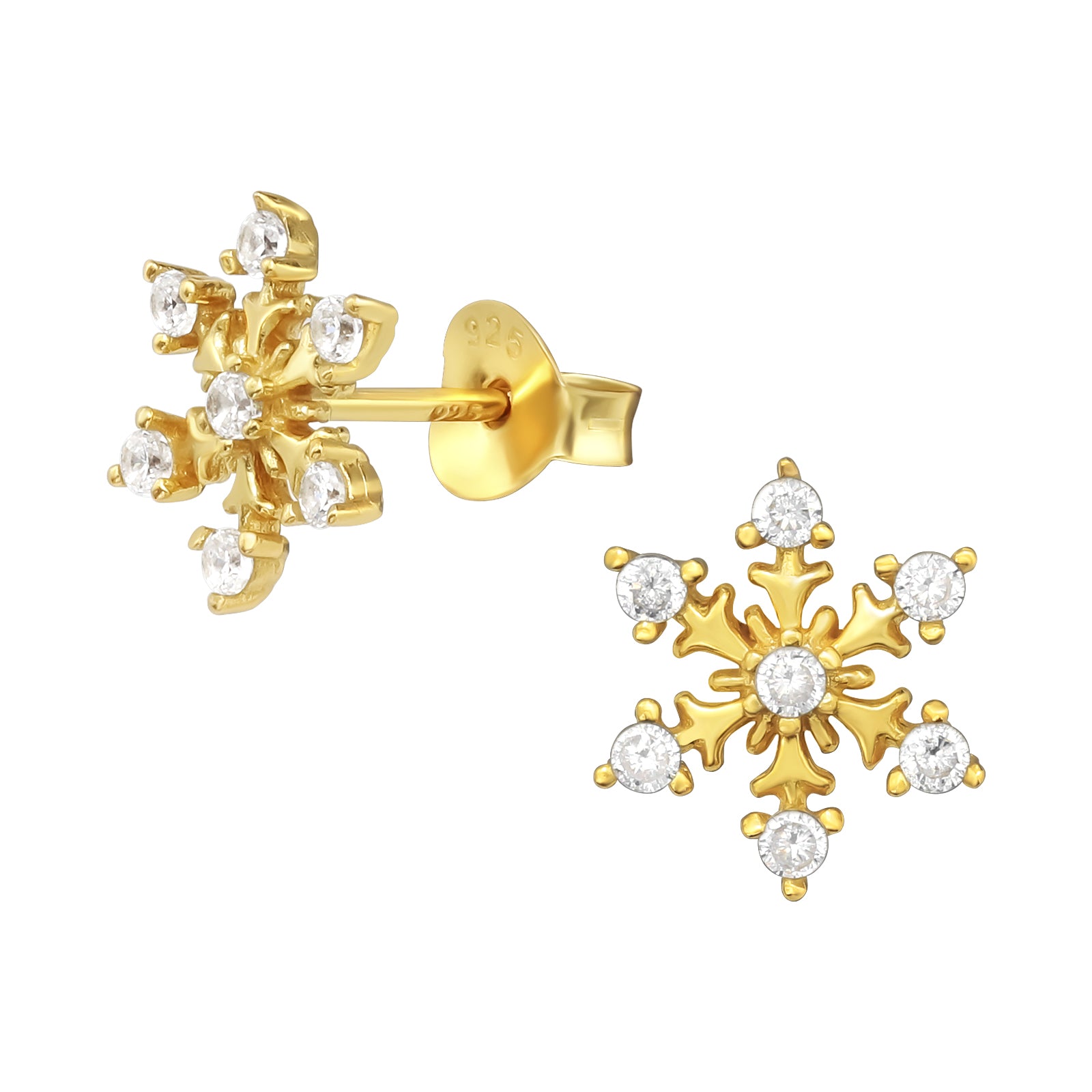 Silver Snowflake Ear Studs with Cubic Zirconia