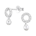 Circle Sterling Silver Ear Studs with Cubic Zirconia and Imitation Pearl