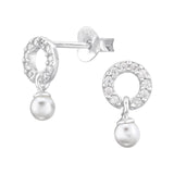 Circle Sterling Silver Ear Studs with Cubic Zirconia and Imitation Pearl