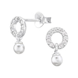 Circle Sterling Silver Ear Studs with Cubic Zirconia and Imitation Pearl