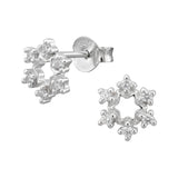 Six-Point Snowflake Open Center Sterling Silver Ear Studs with Cubic Zirconia (Pack of 3)