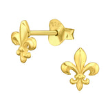 Gold Plated Fleur De Lys Sterling Silver Ear Studs