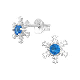 Snowflake Sterling Silver Ear Studs with CZ Swiss Blue Topaz