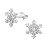 9mm Snowflake Sterling Silver Ear Studs with Cubic Zirconia (Pack of 3)