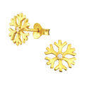 Gold Plated Silver Snowflake Ear Studs with Cubic Zirconia