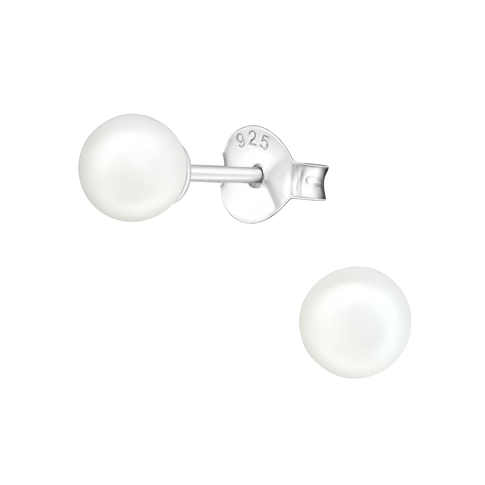 5mm Imitation Pearl Sterling Silver Ear Studs with Silicone Butterfly Backs