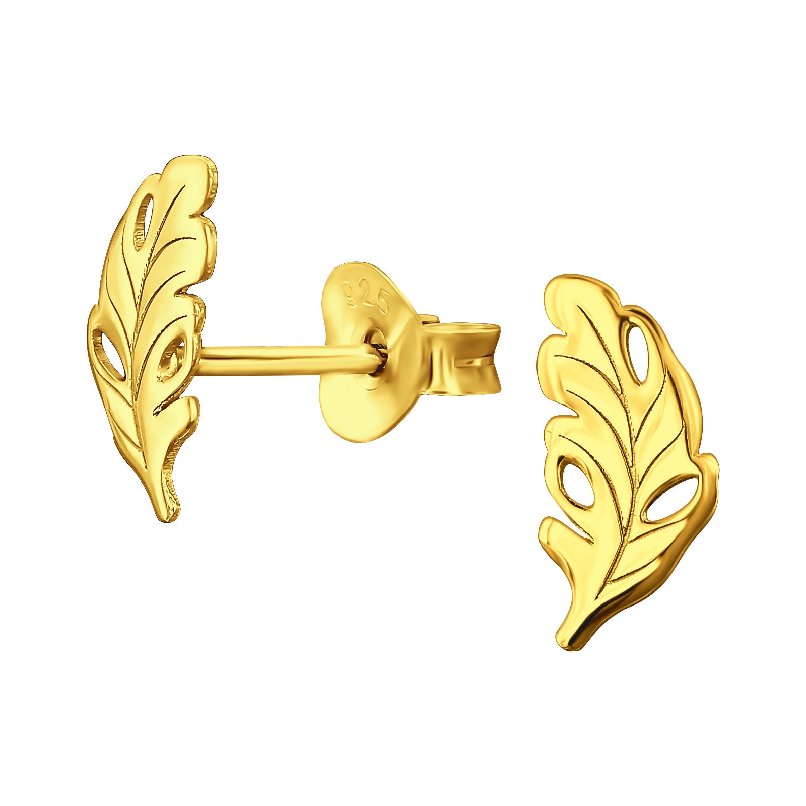 Gold Plated Leaf Sterling Silver Ear Studs