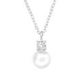 Round Sterling Silver Necklace with Cubic Zirconia and Imitation Pearl