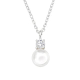 Round Sterling Silver Necklace with Cubic Zirconia and Imitation Pearl