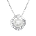 Silver Curl Necklace with Cubic Zirconia and Synthetic Pearl