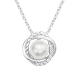 Silver Curl Necklace with Cubic Zirconia and Synthetic Pearl