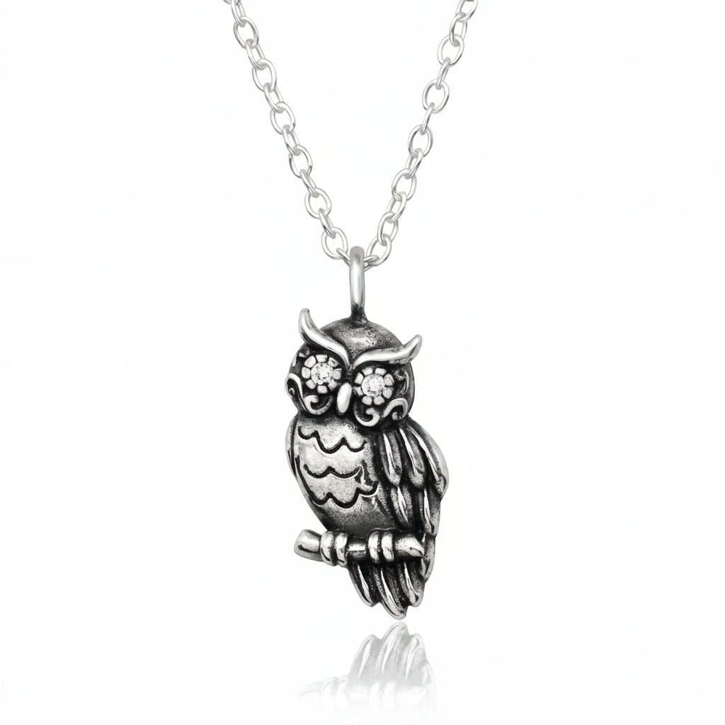 Silver Owl Necklace with Cubic Zirconia (Pack of 3)