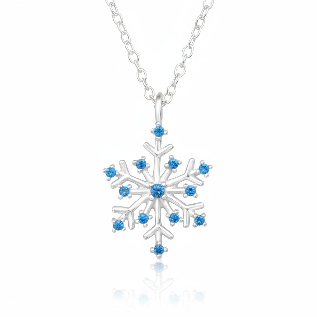 Snowflake Sterling Silver Necklace with CZ Swiss Blue Topaz (Pack of 2)