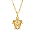 Gold turtle mandala pendant necklace with crystal centre