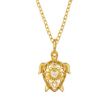 Gold turtle mandala pendant necklace with crystal centre